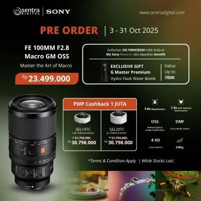 Pre-Order Sony FE 100mm F2.8 Macro GM OSS di Sentra Digital
