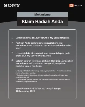 Cara Klaim Hadiah Pre-order Sony FE 400mm F4.5 GM OSS