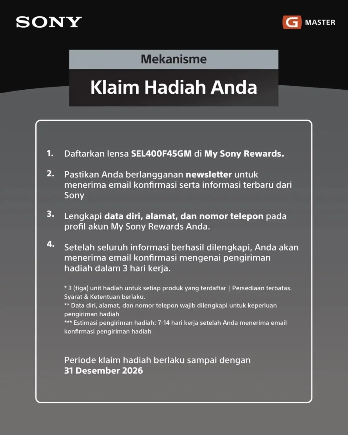 Cara Klaim Hadiah Pre-order Sony FE 400mm F4.5 GM OSS
