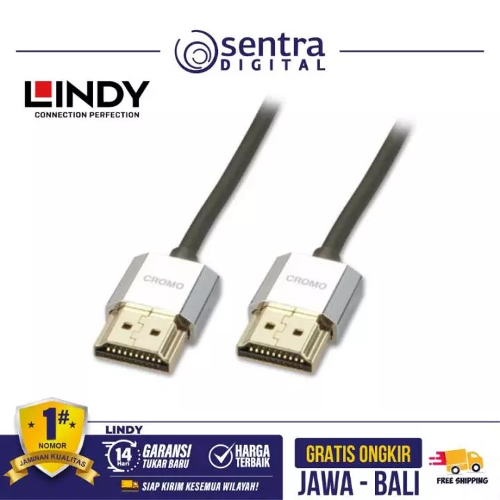 Lindy Cromo High Speed HDMI Cable with Ethernet HDMI 2.0 Super Thin A to A 1m - 41671