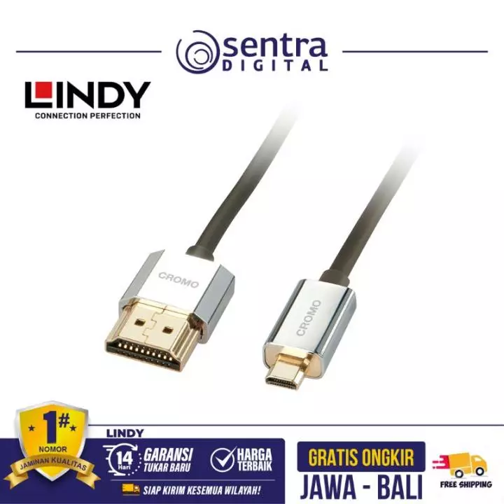 Lindy Cromo High Speed HDMI Cable with Ethernet HDMI 2.0 Super Thin A to D 0.5m - 41680
