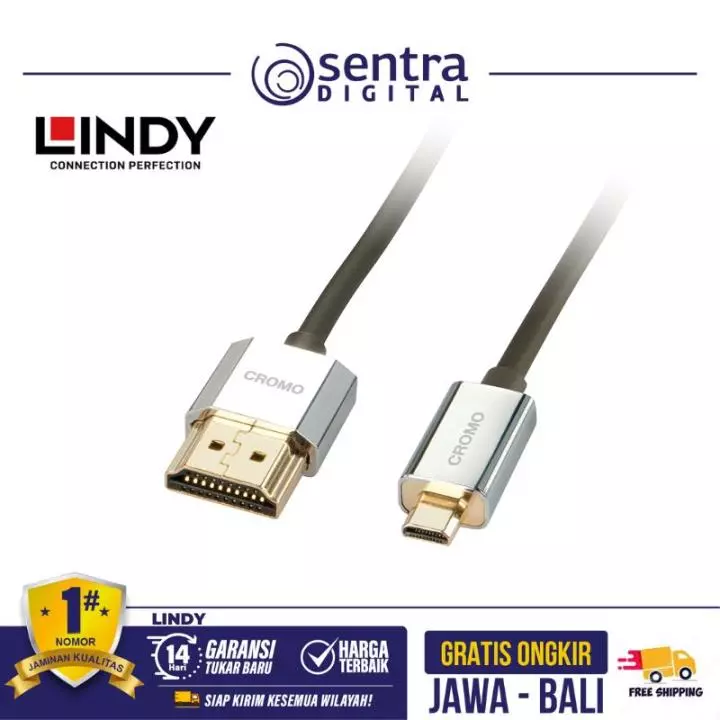 Lindy Kabel HDMI 2.0 Cromo High Speed HDMI Cable with Ethernet Super Thin A to D 1m - 41681