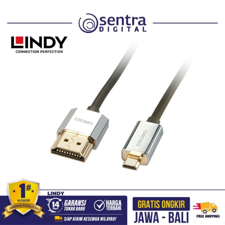 Lindy Cromo High Speed HDMI Cable with Ethernet HDMI 2.0 Super Thin A to D 2m - 41682