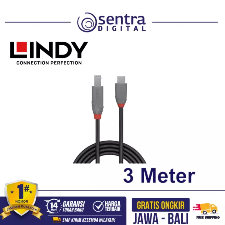Lindy USB 3.2 Type C to B Cable , Anthra Line 3m - 36668