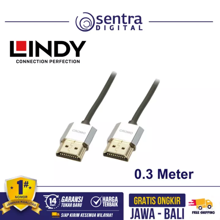 Lindy Ultra Slim High Speed HDMI Cable with Ethernet, 0.3m - 41669