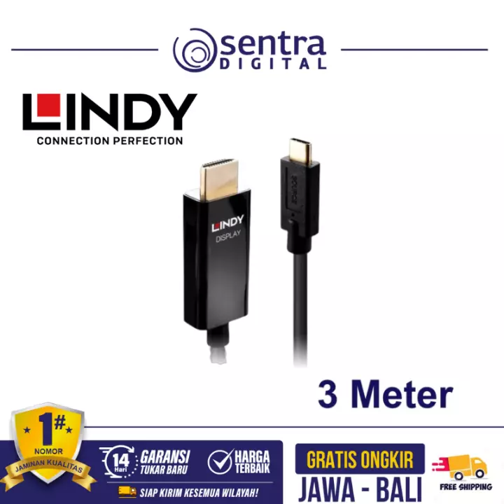 Lindy USB Type C to HDMI 4K60 Adapter cable with HDR 3m - 43293