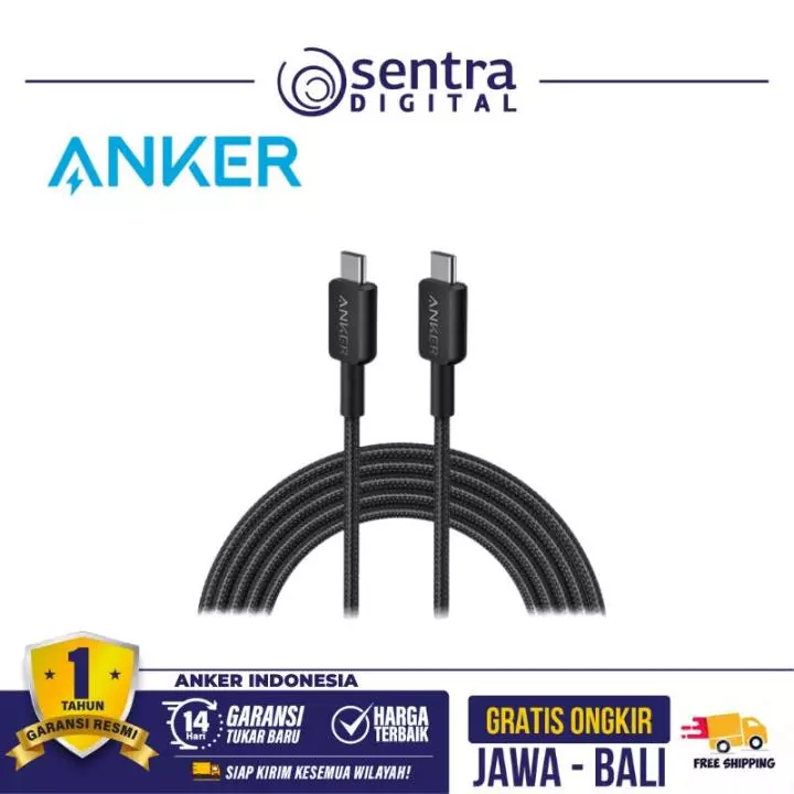Kabel Charger Anker 322 USB C to USB Type C Cable 6ft Braided - A81F6 Black