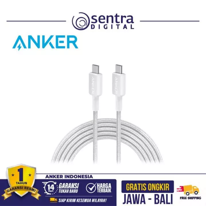 Kabel Charger Anker 322 USB C to USB Type C Cable 6ft Braided - A81F6 White