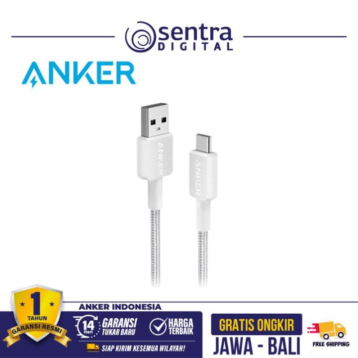 Kabel Charger Anker 322 USB Type A to USB Type C Cable 3ft Braided - A81H5 White