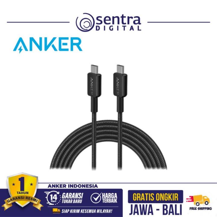 Kabel Charger Anker 322 USB Type C to USB Type C Cable 3ft Braided - A81F5 Black