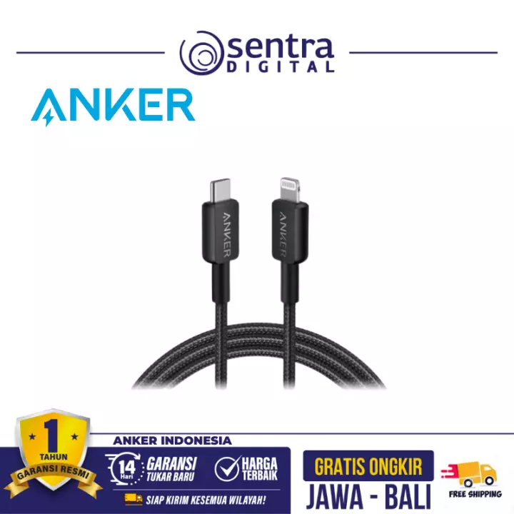 Anker 322 Cable Charger USB-C to Lightning Braided Cable 3ft Black - A81B5H11