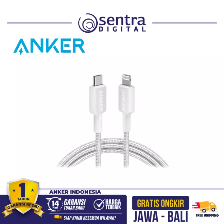 Anker 322 Cable Charger USB-C to Lightning Braided Cable 3ft White - A81B5H21