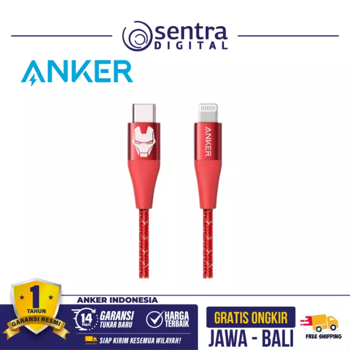 Kabel Charger Anker x Marvel PowerLine+ II USB Type C To Lightning 6ft - A9551 (Iron Man)