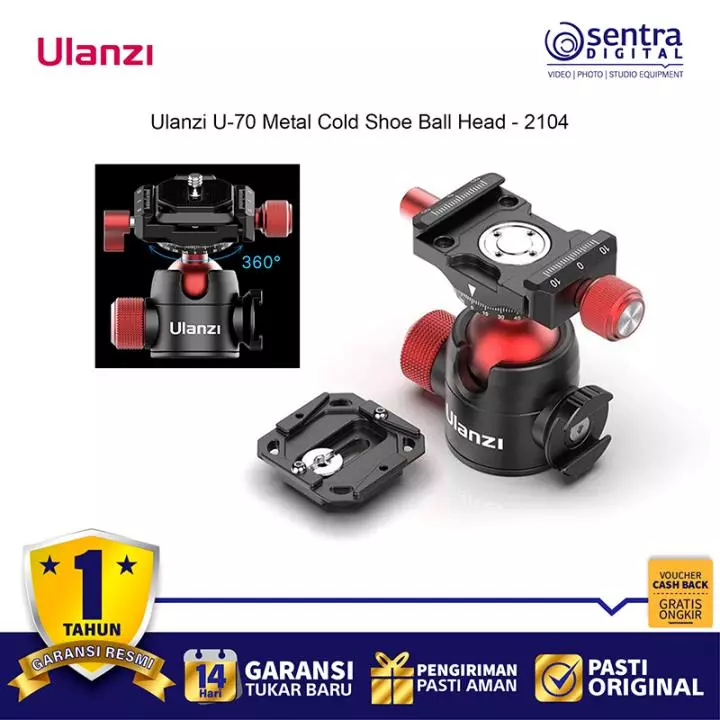 Ulanzi U-70 Metal Cold Shoe Ball Head & Arca Swiss Plate - 2104