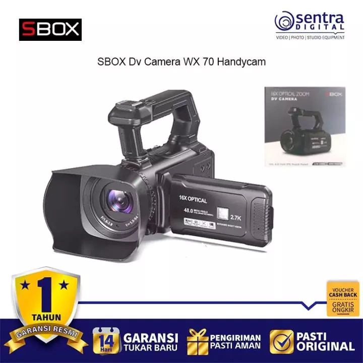 Camcorder SBOX WX 70 Video Handycam 2.7K 16x Optical Zoom Black