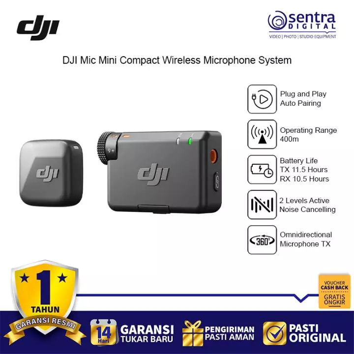 DJI Mic Mini 1 TX & 1 RX Compact 2.4 GHz Wireless Microphone System for Camera & Smartphone
