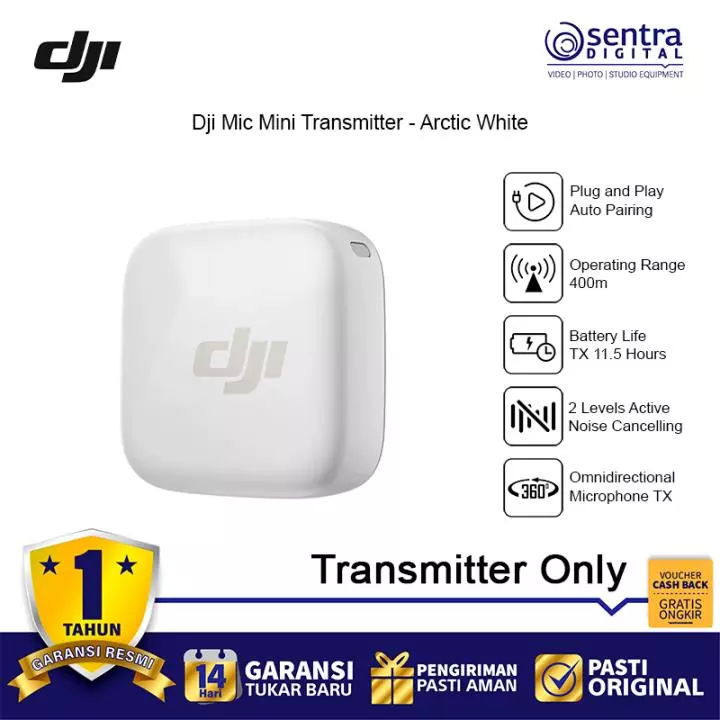 DJI Mic Mini Clip-On 2.4 GHz Transmitter with Built-In Microphone - Arctic White