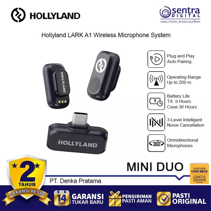 Hollyland LARK A1 Mini Duo 2-Person Wireless Microphone 2.4Ghz System with USB Type-C for Iphone Smartphone