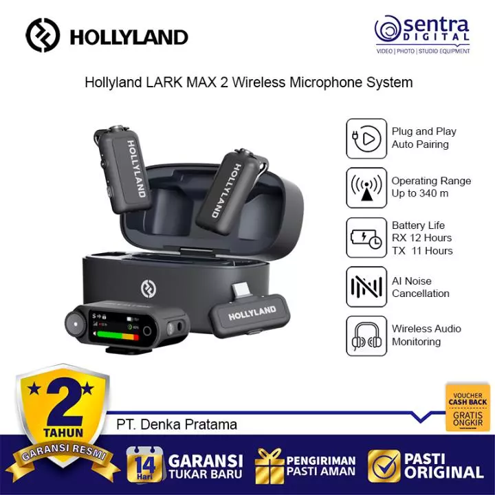 Hollyland LARK MAX 2 Wireless Microphone System 2.4GHz for Actioncam Smartphone Camera - Combo 2 Persons