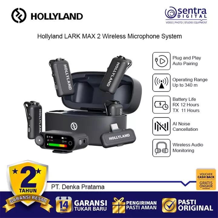 Hollyland LARK MAX 2 Wireless Microphone System 2.4GHz for Actioncam Smartphone Camera - Combo 4 Persons
