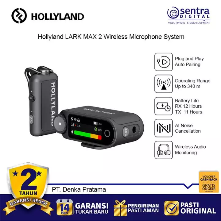 Hollyland LARK MAX 2 Wireless Microphone System 2.4GHz for Actioncam Smartphone Camera - Solo