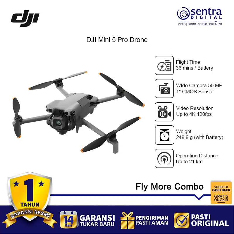 DJI Mini 5 Pro Cinematic Drone with 1 Inch Large CMOS 50Mp 4k 120fps - Fly More Combo