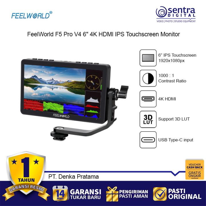 FeelWorld F5 Pro V4 6'' Inch 4K HDMI IPS Touchscreen External Monitor with USB Type C Port & Headphone Audio Jack