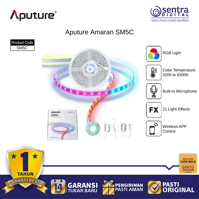 APUTURE Amaran SM5c RGBWW Strip Light LED Smart Home Decoration Studio Lighting Advanced App Control