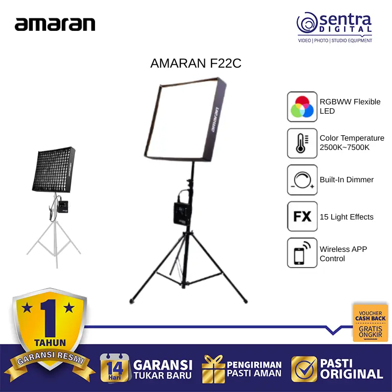 AMARAN F22c Flexible Studio Light RGBWW LED Mat 2x2 Wireless Control High CRI Aputure Lighting