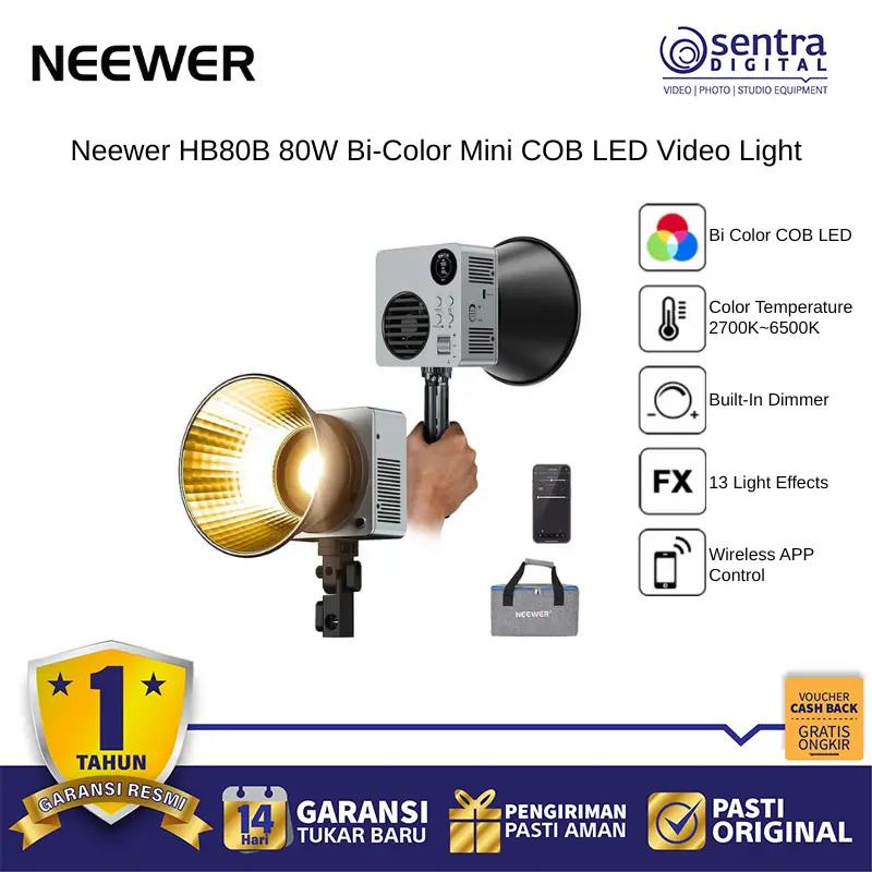Neewer HB80B 80W Bi-Color Mini COB Light Bowens Mount App Control High CRI Remote Control