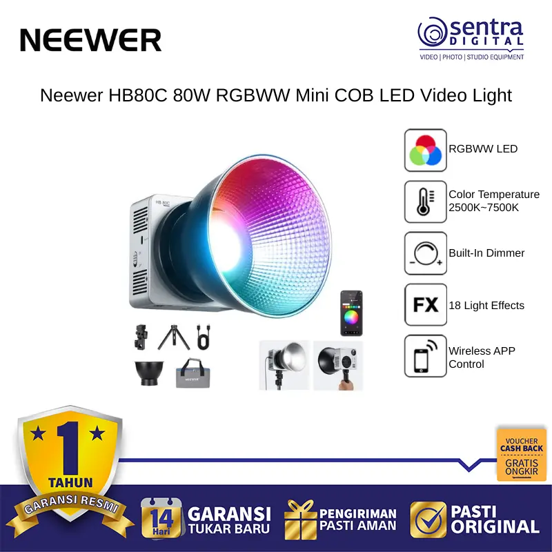 Neewer HB80C 80W Mini COB LED Video Light RGBWW Bowens Mount Compact & Powerful