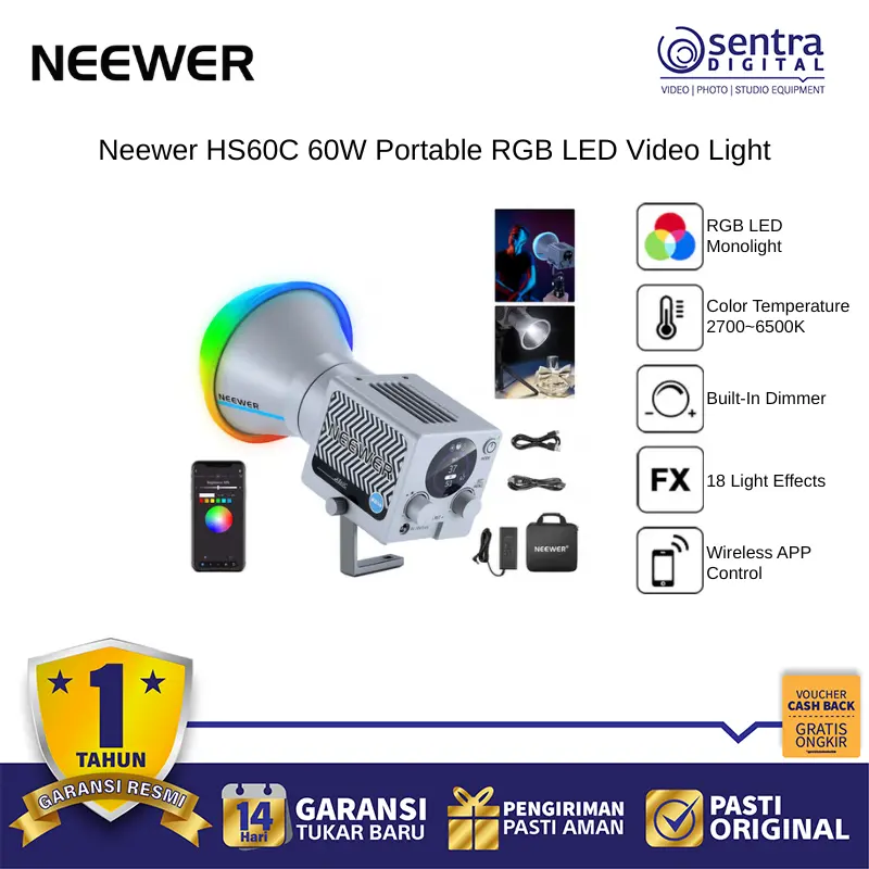 Neewer HS60C Professional RGB LED Light 60W Portable Video & Photography App Control Creative FX