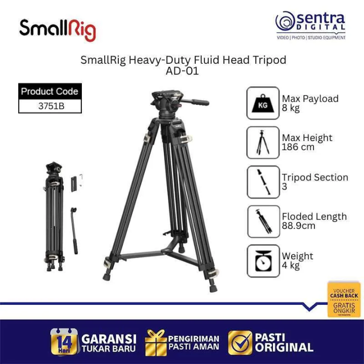 SmallRig Tripod AD-01 3751B Heavy-Duty Fluid Head