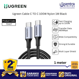 Ugreen USB C to C Charger Cable 100W 70427 Nylon Braided 1M Black Data Sync Heavy Duty