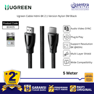 UGREEN 80405 Braided HDMI 2.1 Cable 5 Meter Durable 8K @60Hz Video Audio Sync for Streaming Editing