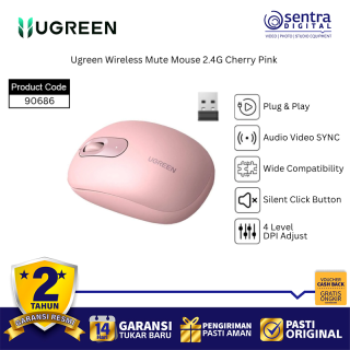 UGREEN Silent Mouse Wireless 2.4G 90686 Cherry Pink Adjustable DPI Mute Click Ergonomic for Office
