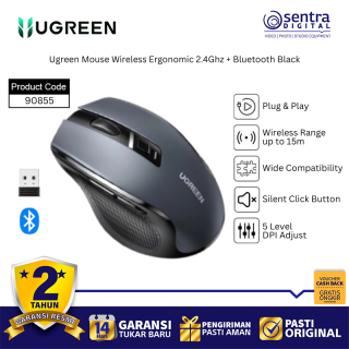 Ugreen Ergonomic Wireless Mouse Bluetooth 5.0 2.4G Dual Connection | 4000 DPI | Silent Click - 90855 Black