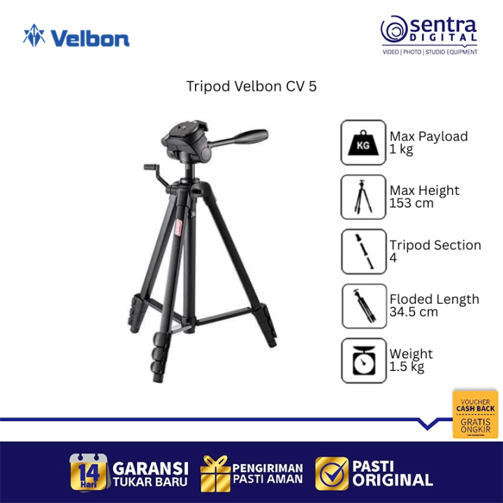 Velbon CV-5 Professional Video Tripod Fluid Head Camera Stand for DSLR Mirrorless