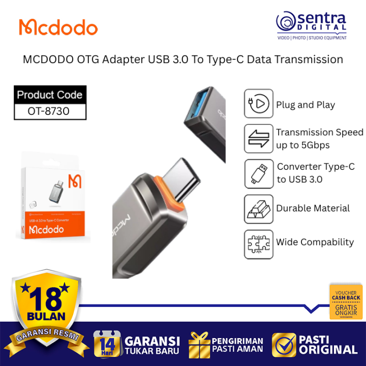 MCDODO OTG OT-8730 USB A to USB C Converter | High-Speed Sync & Charge for Smartphones