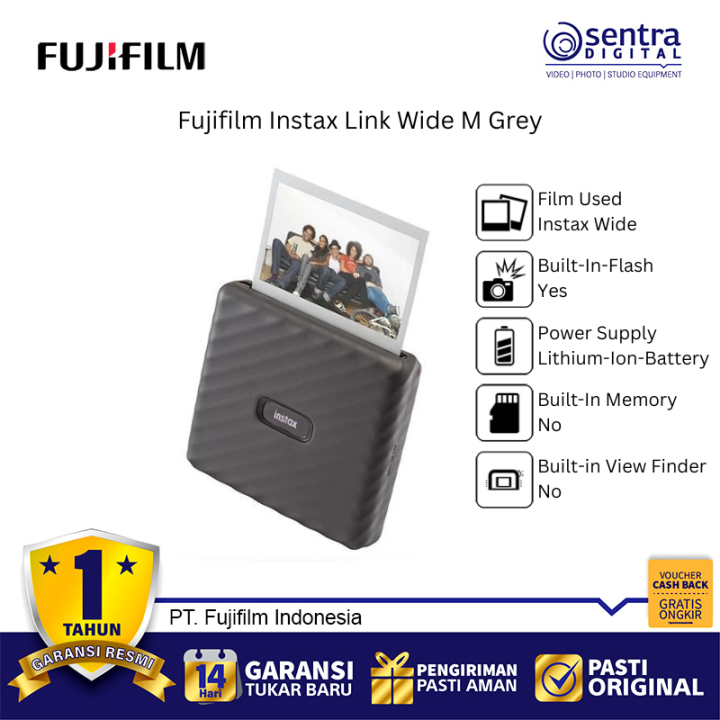 Fujifilm Instax Link Wide M Grey Wireless Photo Printer | Large Format | Portable | Bluetooth | iOS Android App
