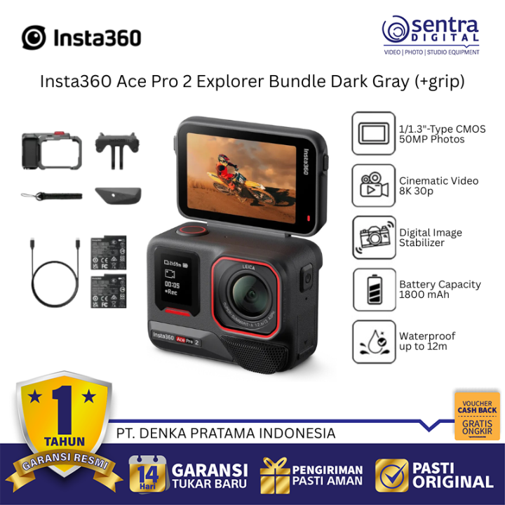 Insta360 Ace Pro 2 Explorer Bundle Dark Gray 8K AI Action Camera Plus Grip Waterproof