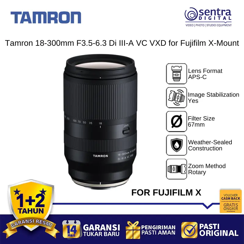 Tamron 18-300mm F3.5-6.3 Di III-A VC VXD for Fujifilm X-Mount AF Weather-Sealed Construction