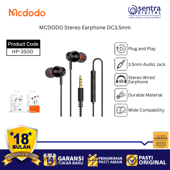 MCDODO HP-3500 In-Ear Wired Earbuds Stereo Clear Sound Powerful Bass Universal Headset