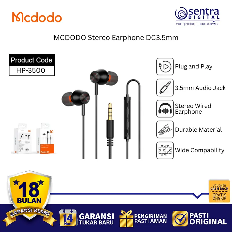 MCDODO HP-3500 In-Ear Wired Earbuds Stereo Clear Sound Powerful Bass Universal Headset
