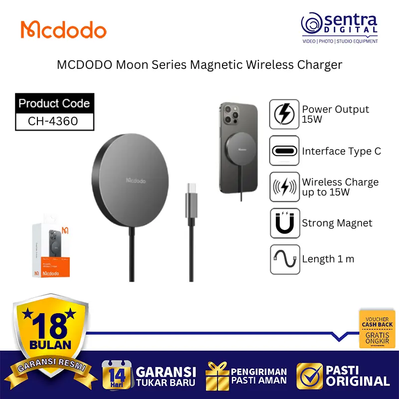 MCDODO Moon Series Magnetic Wireless Charging Pad CH-4360 15W for iPhone MagSafe Safe & Reliable