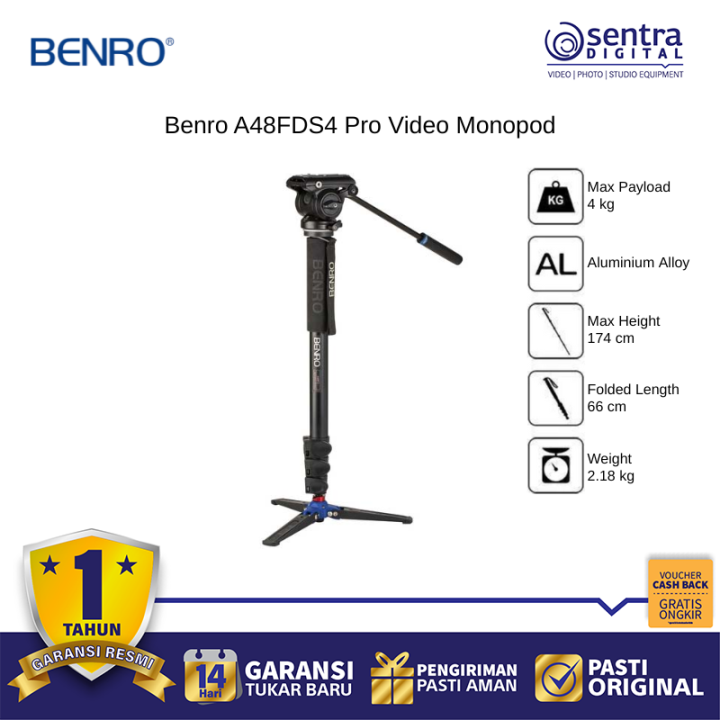 Benro A48FDS4 Pro Video Monopod Aluminum Tripod Base Fluid Head S4 Max Load 4kg Quick Setup