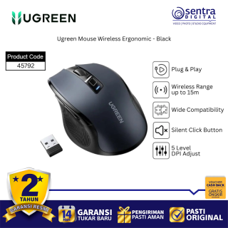 Ugreen Mouse Wireless Ergonomic 2.4Ghz - Bluetooth High Speed 5000 DPI Black - 45792