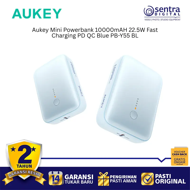 Aukey Mini Powerbank 10000mAH 22.5W Fast Charging PD QC Blue PB-Y55 BL