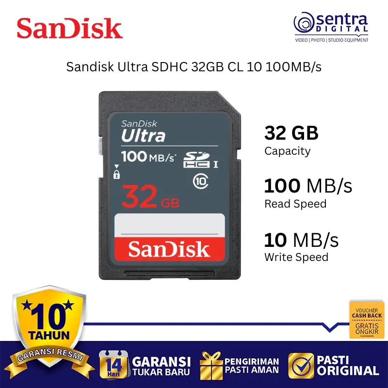 Sandisk Ultra SDHC 32GB SD Card 100MB/s Class 10 Original Guaranteed Memory for Camera