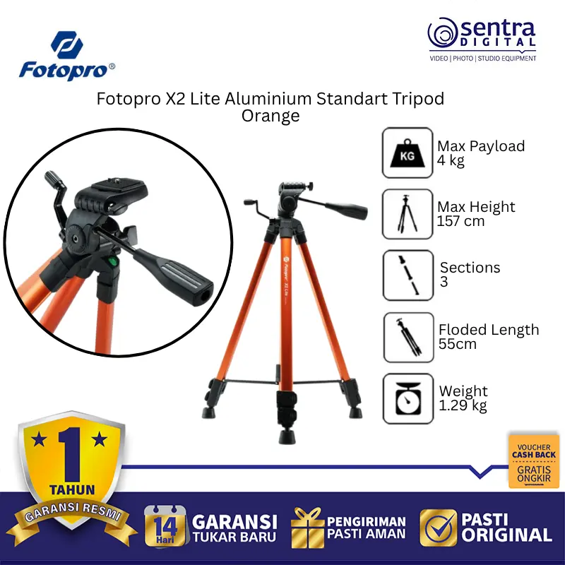 Fotopro X2 Lite Aluminium Standart Tripod Orange